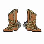 A pair of Western Cowboy Boots with Horseshoe Western (3-Pack) Iron On Patch: Right Or Left embroidered on a white background.