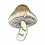A Mushroom Patches (3-Pack) Mushroom Embroidered Iron On Patch Applique is shown on a white background.