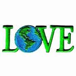 A LOVE Earth (3-Pack) Environmental Iron On Patch with the word love embroidered on it.