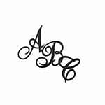 A black and white logo with the Iron On Script Letter Patches, Monogram Appliques.