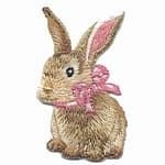 Embroidered Bunny Patches (3-Pack) Easter Embroidered Iron On Patches Appliques with a pink bow.