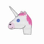 An image of a Unicorn Emoji Patch STICKER embroidered on a white background.