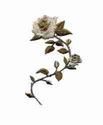 A Medium Beige/Brown Rose Iron On Patch with leaves on a branch.
