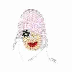 An image of a Flapper Girl Beaded Iron on Patch wearing a hat.