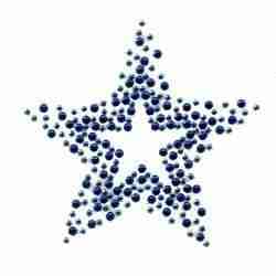 A Small BLUE 3" Rhinestone Star Iron on Applique made of blue beads on a white background.