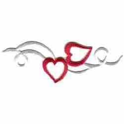 Two Small Tribal Hearts in RED embroidered on a white background.