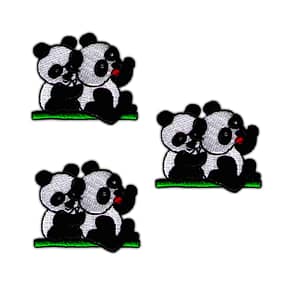 Three Panda Bear Patches on a white background.