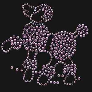 A picture of a Pink Rhinestud Poodle Iron On Applique on a black background.