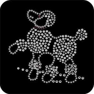 A Poodle Dog in Clear Rhinestones Iron On Applique on a black background.