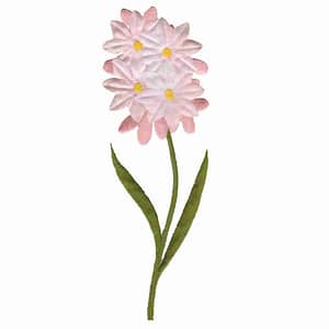 A Pink Flowers with Green Stem and Leaves (2-Pack) Iron on Patch on a white background.