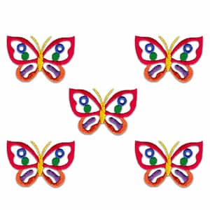 Four Cut Out Butterfly Patches (5-Pack) Butterfly Embroidered Iron On Patch Appliques on a white background.