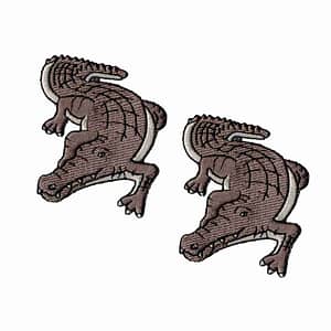 A pair of Crocodile Patches (2-Pack) Reptile Embroidered Iron On Patch Appliques on a white background.
