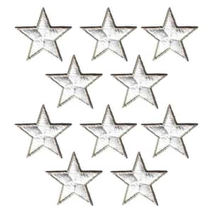 A set of six White Star with Metallic Outline (5-Pack) Star Embroidered Iron On Patches 1.75 Inch on a white background.