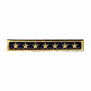 A black and gold Military Star Bar Iron On Patch with five stars on it.