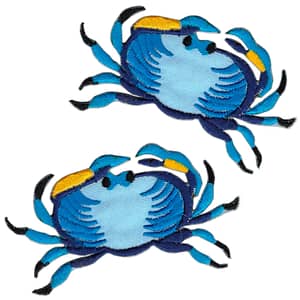Two Blue Crab Patches (2-Pack) Iron On Seafood Sealife Patch Applique on a white background.
