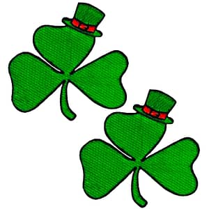Two Three Leaf Clover Patch (2-Pack) St. Patrick's Day Shamrock Iron On Embroidered Patches on a white background.