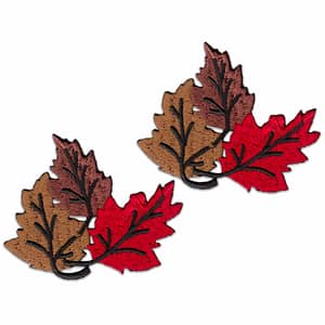 A pair of Fall Leaves Patches (2-Pack) Leaves Embroidered Iron On Patch Appliques on a white background.