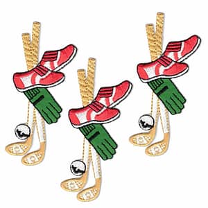 Three Golf Club Patches (3-Pack) Sport Embroidered Iron On Patch Applique, gloves and shoes.