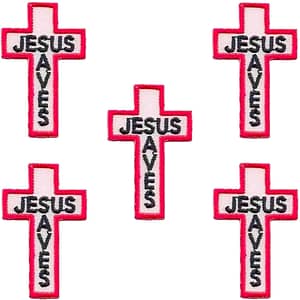 Jesus Saves Cross Patches (5 Pack) Religious Embroidered Iron On Patch Applique set of 4.