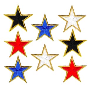 Ten Star Patches (10-Pack) Star Embroidered Iron On Patches Appliques - 1.5 Inch on a white background.