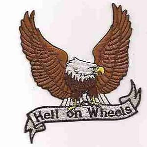 Hell on Wheels in BROWN Biker Iron On Patch embroidered patch.