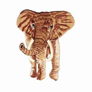 An Elephant Iron On Jungle Patch Applique - Small 2-3/8" H with tusks on a white background.