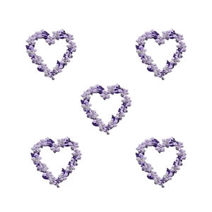 Four Purple Heart Patches (5-Pack) Floral Embroidered Iron On Patch Applique - SMALL on a white background.