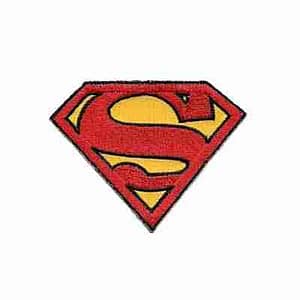A Superman Logo Iron on Patch- LARGE embroidered on a white background.