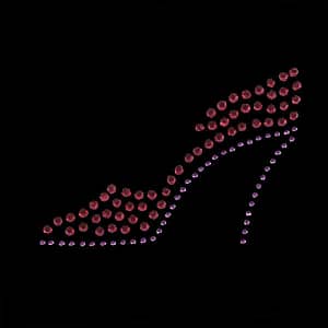 An image of the Red Hat High Heel Shoe Iron on Rhinestud Applique - Left Facing on a black background.