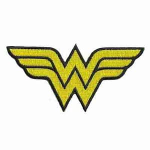 The Wonder Woman Logo 2"H Iron on Patch - LIMITED embroidered on a white background.