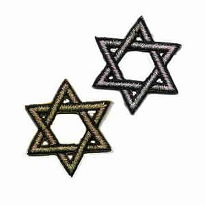 Two Star Of David Iron on Patches - Small: Multiple Colors embroidered on a white background.