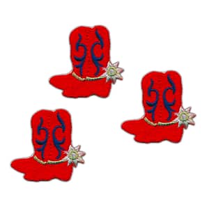 Three red Boots Patches (3-Pack) Western Embroidered Iron on Patch Applique with stars on them.