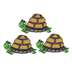 Three Turtle Patches (3-Pack) Cute Little Tortoise Embroidered Iron on Patch Appliques on a white background.
