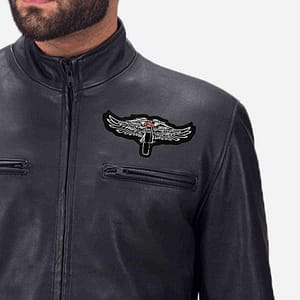 Harley-davidson men's black leather Winged Motorcycle Iron On Patch jacket.
