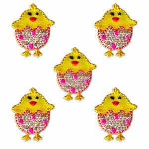 Embroidered Easter Chick Iron On Patch Applique on a white background.