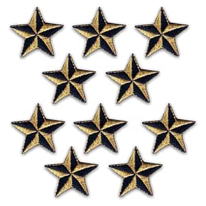 A set of Star Patches (10-Pack) 1.25" Navy Nautical Embroidered Iron-On Patch Appliques on a white background.