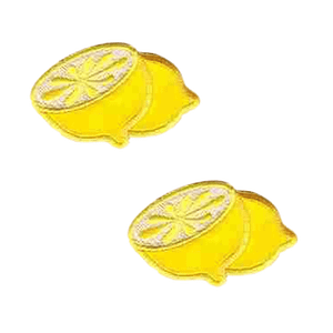Two Large Lemon Patches (2-Pack) Fruit Embroidered Iron On Patch Appliques on a white background.