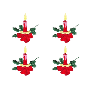 Four Candle Patches (4-Pack) Christmas Candle Embroidered Iron on Patch Applique with holly leaves on them.