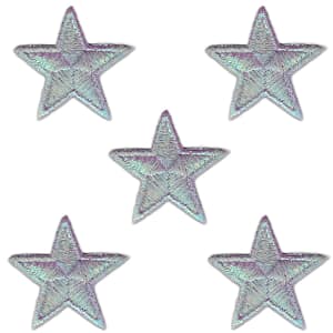 Five Star Patches (5-Pack) Metallic Star Embroidered Iron On Patch Applique 1.75" on a white background.