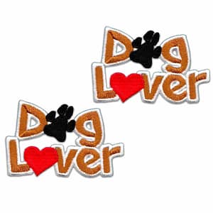 Two Dog Lover Patches (2-Pack) Animal Embroidered Iron on Patch Appliques embroidered with hearts and paws.