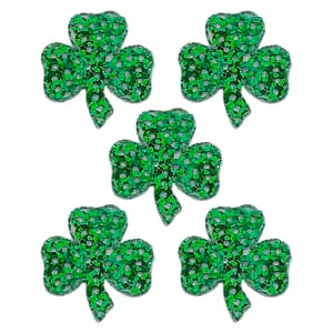 Four Sequined Shamrock Patches (5-Pack)St. Patrick's Day Embroidered Iron on Patch Appliques on a white background.