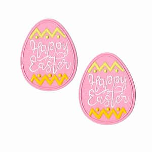 Two Easter Egg Patches (2-Pack) Easter Egg Embroidered Iron On Patch Appliques with the words happy easter.