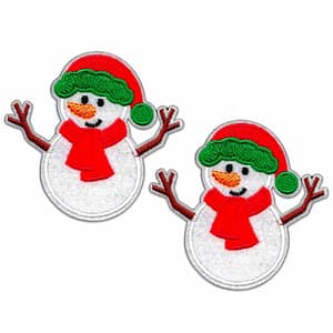 Two Snowman Patches (2 Pack) Christmas Embroidered Iron on Patch Applique with hats and scarves.