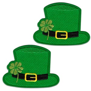 Two Lucky Hat Patch (2-Pack) St. Patrick's Day Shamrock Iron On Embroidered Patches.