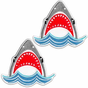 Two Shark Attack Patches (2-Pack) on a white background.