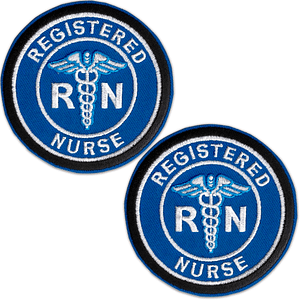 A pair of Registered Nurse RN Patch (2-Pack) Medical Patches.