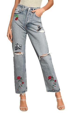Kids Girls Jeans Unique Denim Pants Star Printed Trousers Ripped