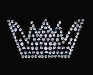 A Crowns - Silver Five Pointed Crown Princess Nailhead Iron On Applique made of crystals on a black background.
