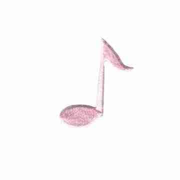 A pink Eighth Note Musical Iron On Patch on a white background.