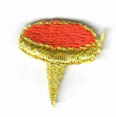 A red and gold embroidered Red Tack Pin (5-Pack) Iron On Patch.
